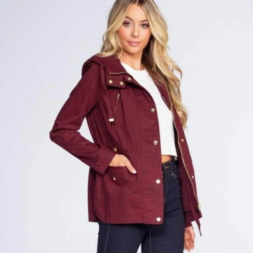 Love Tree Red Utility Jacket with Pointed Collar / Small
